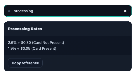 Processing rates search result